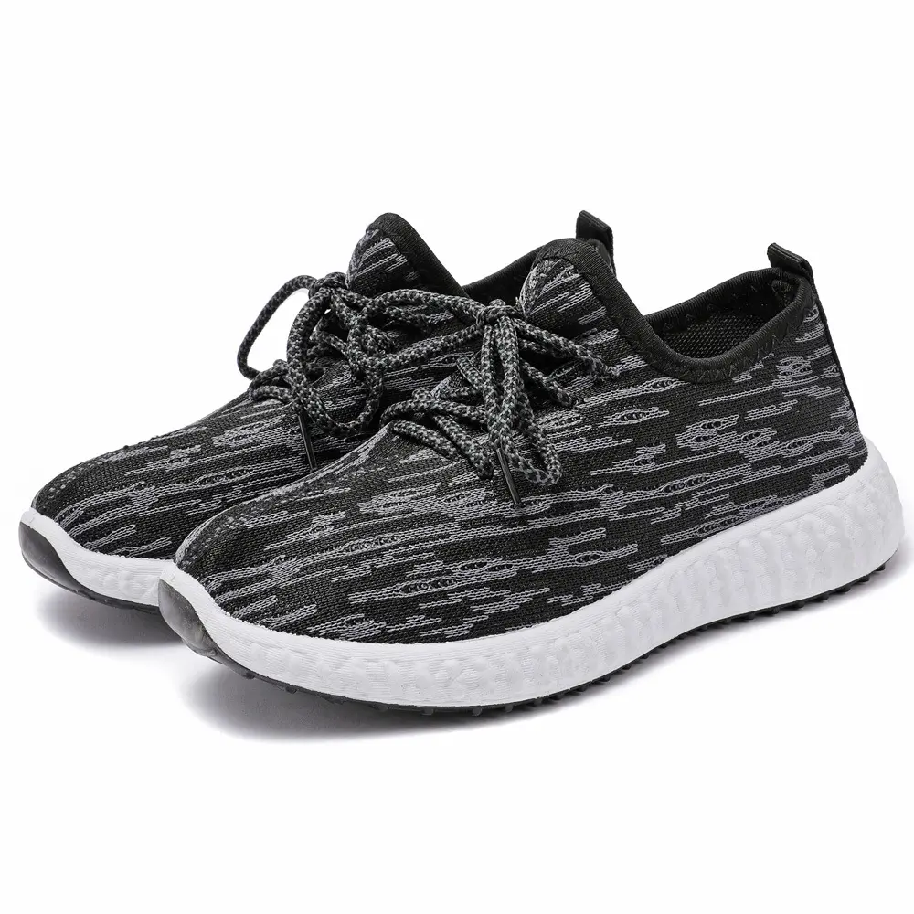 Black Fly-Knit Mesh Sneakers with Chunky White Sole – Ultra-Breathable & Lightweight for All-Day Comfort