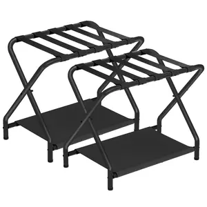 HOOBRO Metal Foldable Luggage Rack, Pack of 2 Suitcase Stand with Fabric Storage Shelf for Guest Room, Bedroom, Hotel, Holds 100 lb, Luggage OrganiZer#SpringSale #BigSpringSale