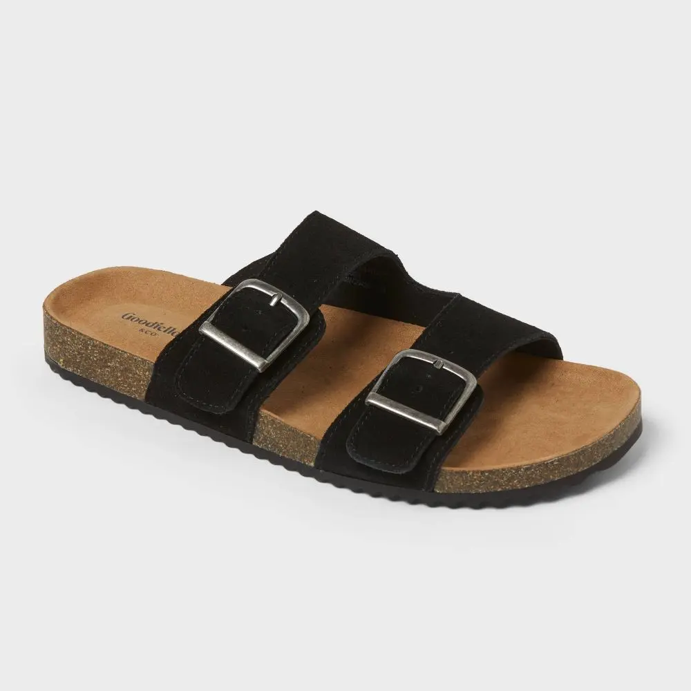Men's Saul Suede Two Band Sandals - Goodfellow & Co Black 13