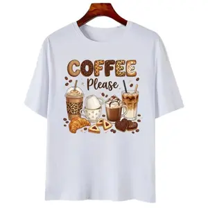 Men's Simple Cotton Round Neck Short-Sleeve T-Shirt - Soft Flat Fabric, Comfortable Casual Top - Artistic Latte Design, Sweet Snacks Print, Fitness-Friendly Menswear