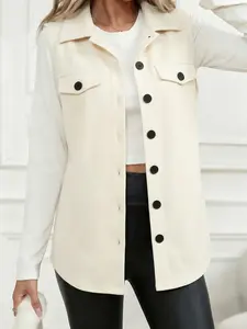 Women's Four-Season Classic Collar Gilet with Colorblock Large Buttons, Dual Pockets, Versatile Layering, Office Commute, Casual Wear