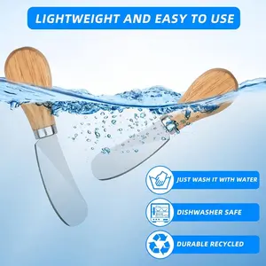 2pcs Stainless Steel Butter and Cheese Knife with Bamboo Handle, Heavy-Duty Bread Spread, Ideal for Breakfast, Baking, Sandwich, Cheese Serving