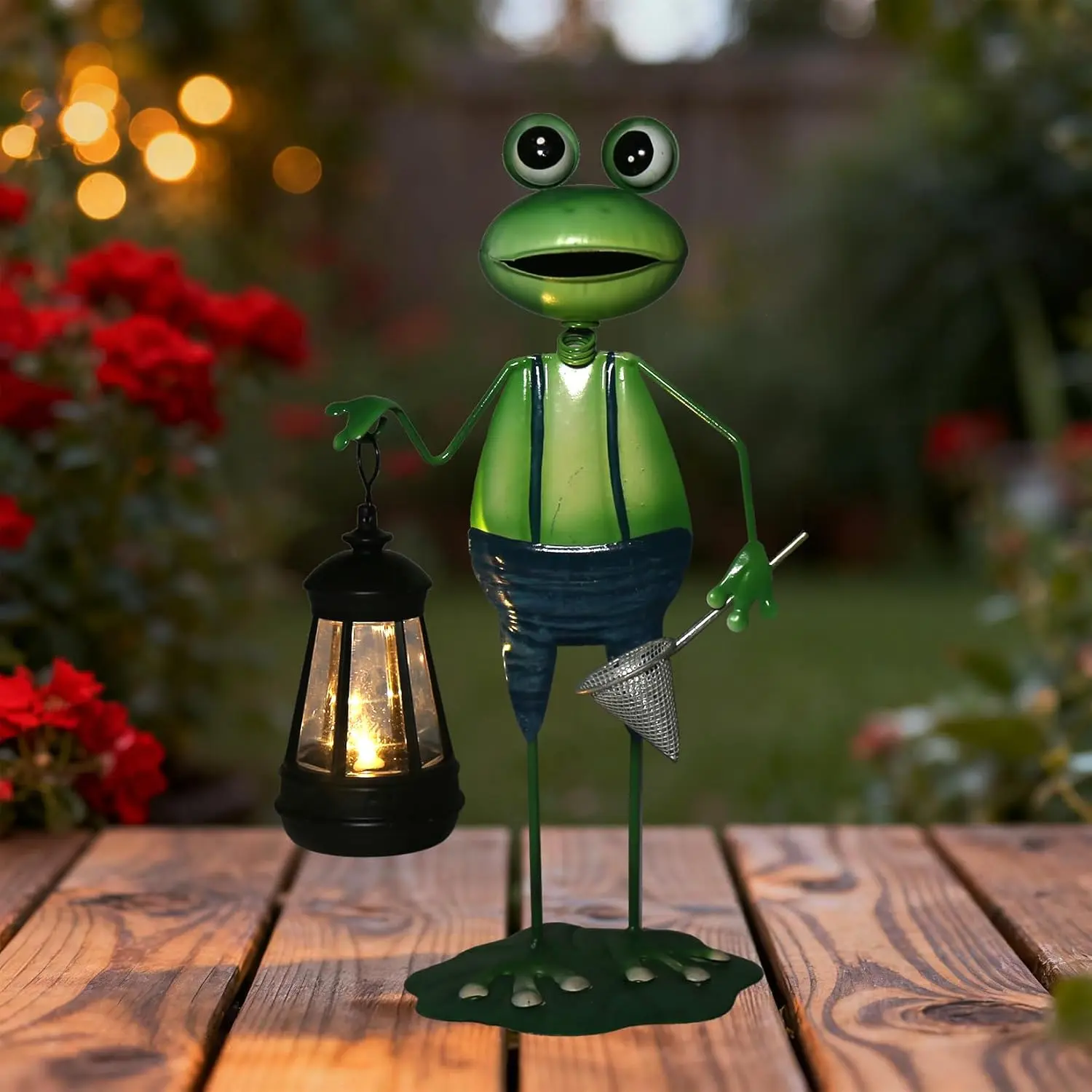 esgarden Solar LED Garden Frog Statue with Cordless Solar Lantern Lights, Big Metal Decorative Stakes, Built-in Fairy Accessories, Women's Birthday Gifts for Mom, Outdoor Home Decor for Patio-Porch-Yd