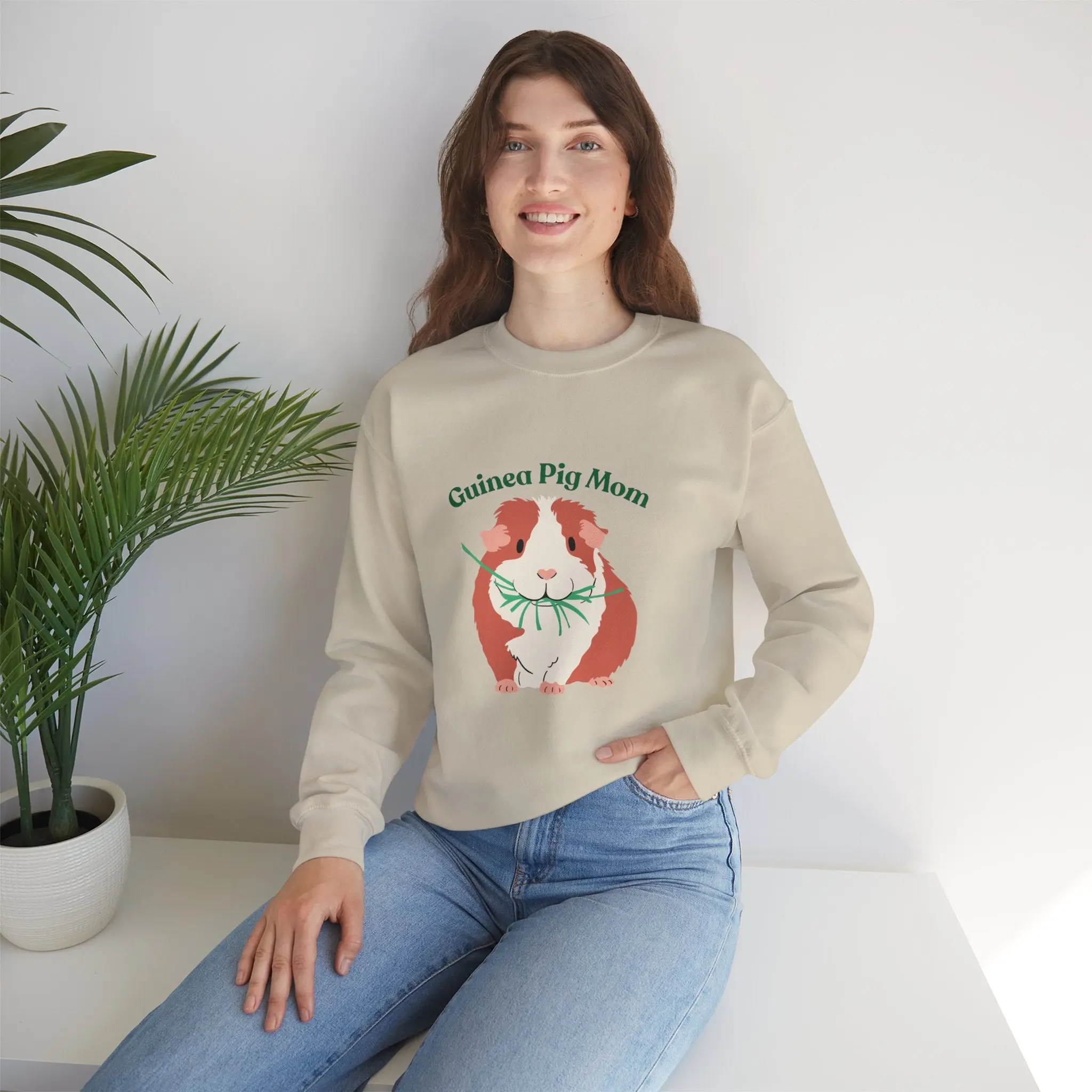 Women's Guinea Pig Mom Embroidered Ribbed Round Neck Knit Crewneck Sweatshirt - Long-Sleeve Cotton Lady's Lazy Outfit Elevated Basics Basic Style Soft Knitwear Casual Tops, Tubular Knit, Fabric, Cotton-Poly Blend, Embroidery