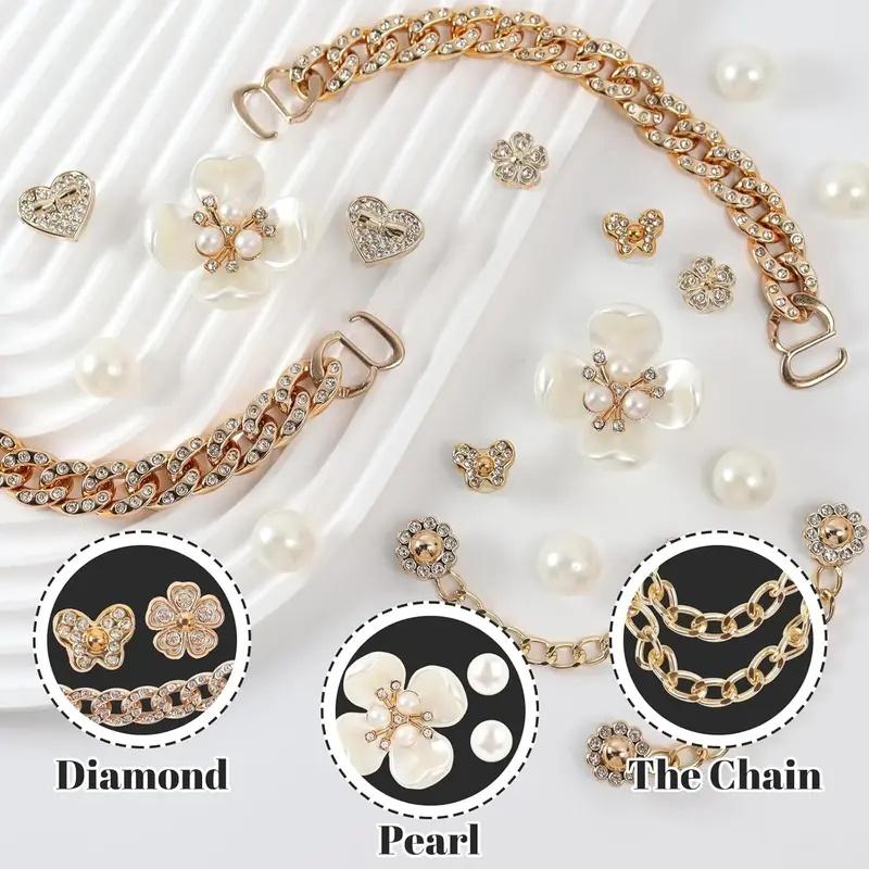 Bling Shoe Charms Set, Pearl Flower & Crystal Rhinestone Accessories for Women’s Clogs and Shoes, Cute Decoration for Party & Valentine's Day Gift Bling Shoe Charms Set, Pearl Flower & Crystal Rhinestone Accessories for Women’s Clogs and Shoes, Cute Decoration for Party & Valentine's Day Gift