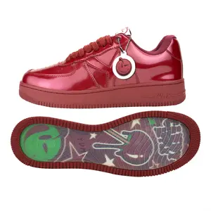 YUMS Candy Apple Sneakers – Bold Metallic Red Patent Leather Casual Streetwear Style Low Top Fashion Shoes