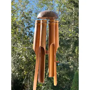 Plain Half Coconut Bamboo Wind Chime – Natural and Soothing Outdoor Décor