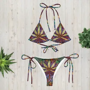 Trippy Pot Leaf String Bikini, Sexy Two-Piece Stoner Swimwear, Summer Vacation Vibes, Couples Matching Set, Triangle Bikini Top, Love Island Outfit, Summer Beach Clothing 2025