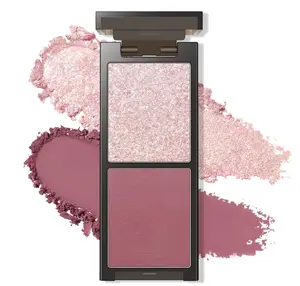 2 Colors Matte Mauve Rose + Holographic Pink Shimmer Duo Eyeshadow Palette, Long Lasting Smooth Powder Highly Pigmented Multichrome Glitter Matte Nude Eye shadow for Older Women Makeup