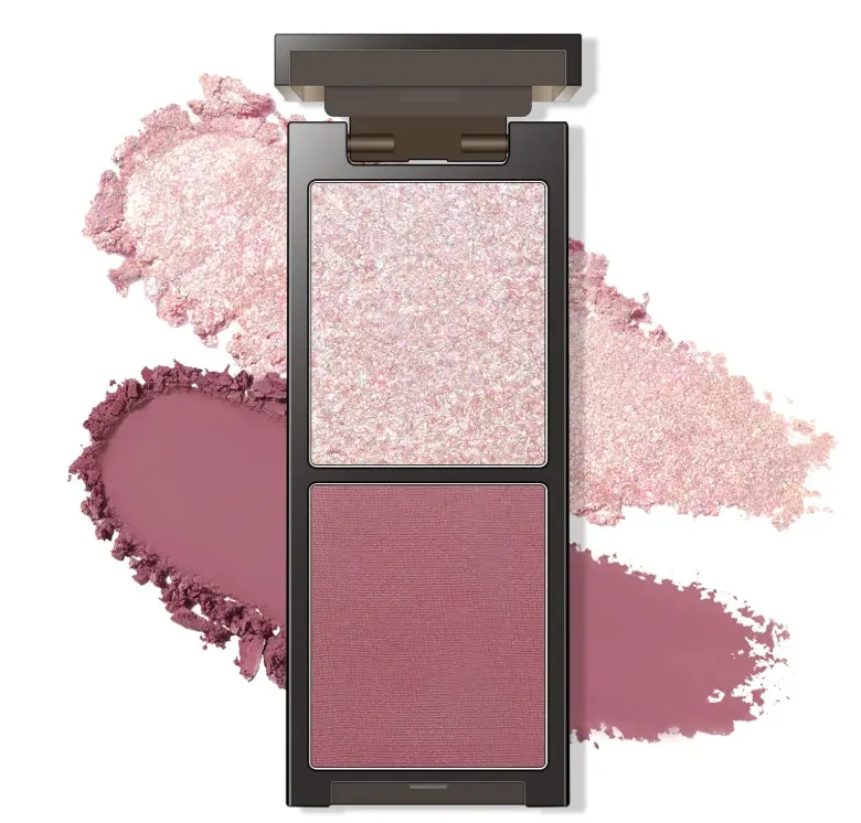 2 Colors Matte Mauve Rose + Holographic Pink Shimmer Duo Eyeshadow Palette, Long Lasting Smooth Powder Highly Pigmented Multichrome Glitter Matte Nude Eye shadow for Older Women Makeup