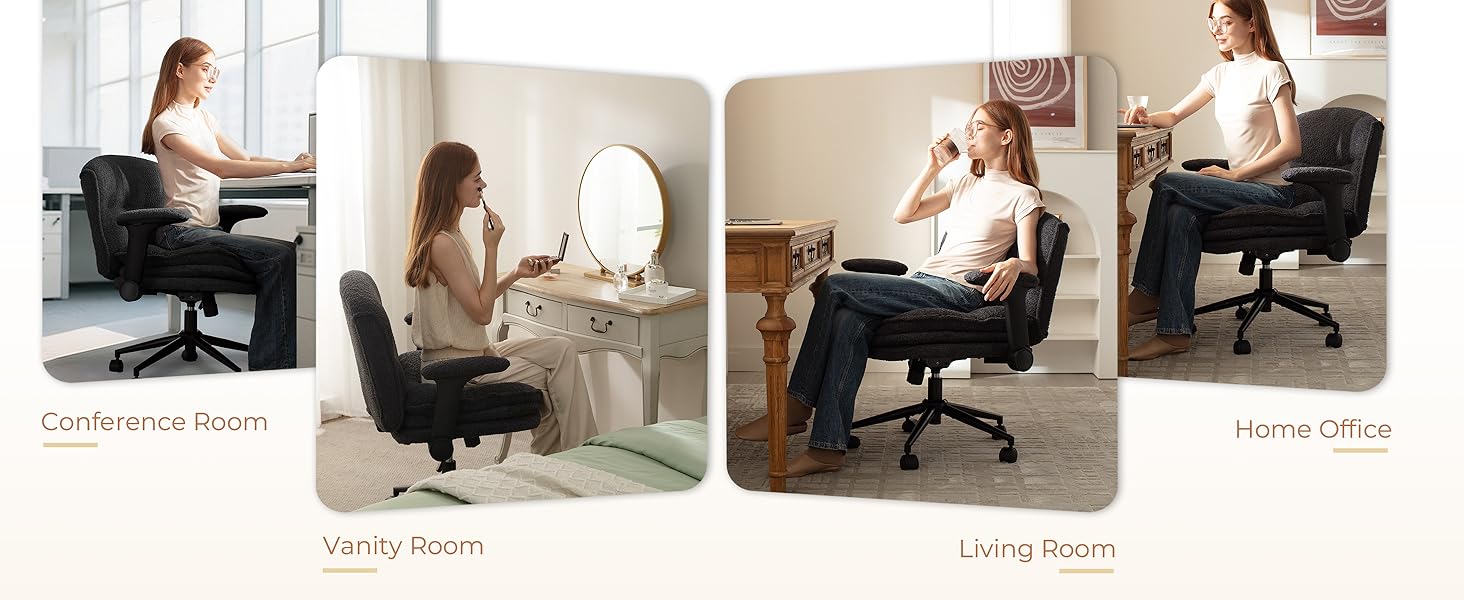 [Spring Glow Up] Extra Large Criss Cross Chair, Oversized Chair with Adjustable Flip-up Arms and Wheels, Comfort Ergonomic Office Desk Armchair with 3 Layer Cushions, Wide Seat Vanity Chair for Home Office, Living Room, Bedroom