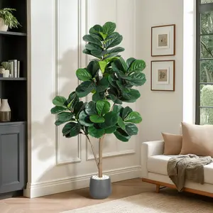 Gaomon 5 ft Minimalist Artificial Fiddle Leaf Fig Tree Pack - 77-Leaf Realistic Faux Ficus Lyrata, 7.8 in Decorative Grey Planter Pot, Indoor Floor Fake Plant for Home Office, Housewarming Gift