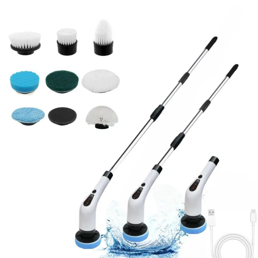 Electric Cleaning Brush Set, Spin Mob Scrubber, Electric Spin Scrubber, Wireless Rotating Floor Cleaner with Replaceable Heads, Adjustable Extension H