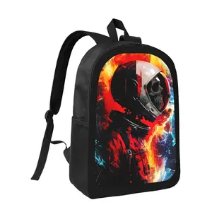 Astronaut Skeleton Backpack - Red/ Orange/ Blue/ Black/ White Space Themed Printed School Bag, Lightweight and Large Capacity Adjustable Shoulder Strap Zipper Closure Design, Suitable for Teens, College Students and Role Playing, Durable Daily