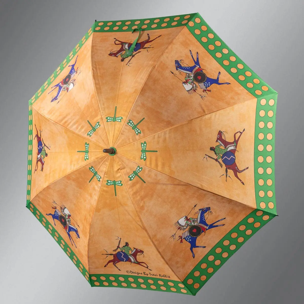 52 in Elegant Classic Full Art Tribal Large Canopy Manual Umbrella - Traci Rabbit Legends We Ride Collection, Cane-Style Large Handle Home Accessory Gift for Art Lovers, Large Handle Umbrellas