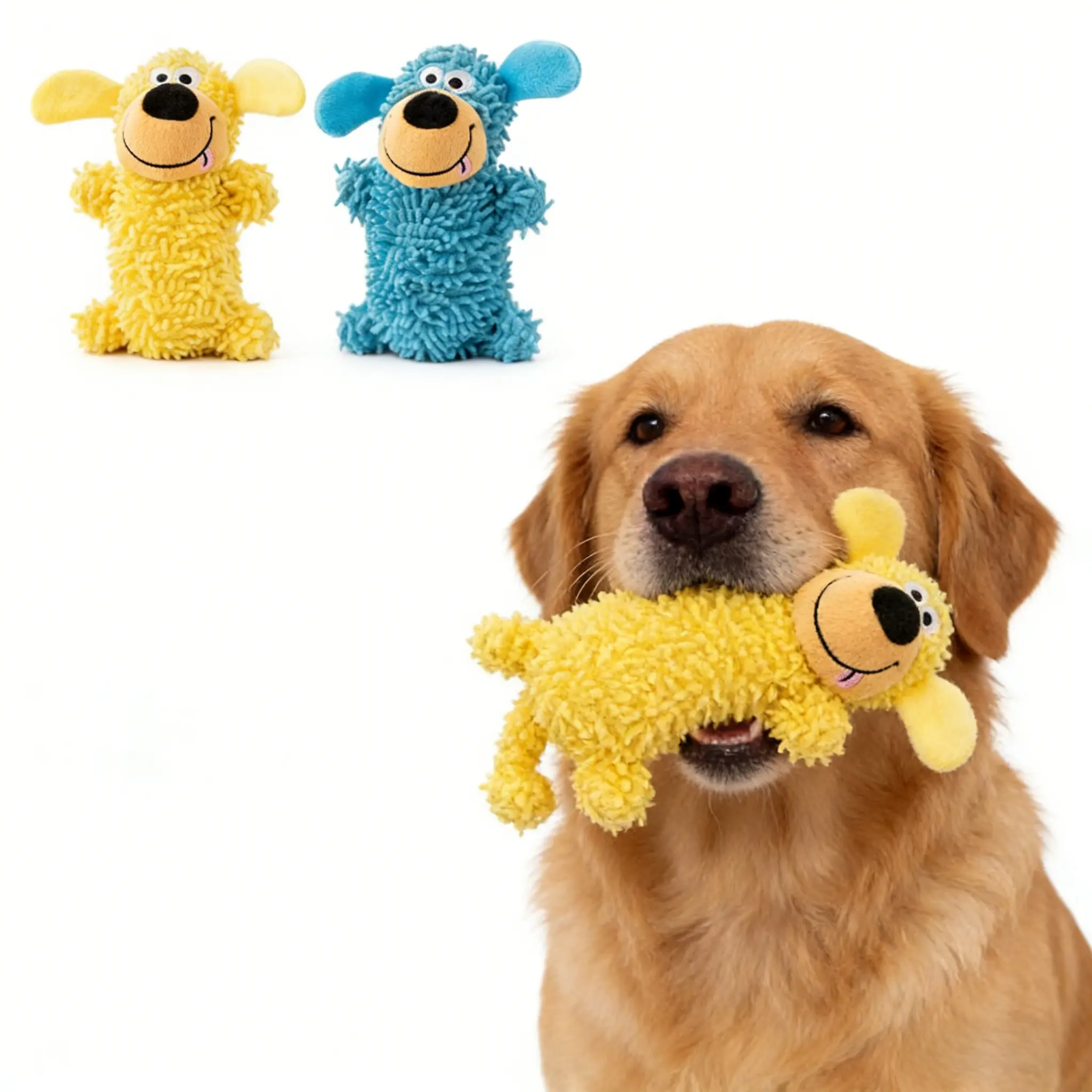 Mop-shaped plush dog toy for chewing and teething with sound, ideal for fetch, training and interaction for small and large dogs, Dog Toys