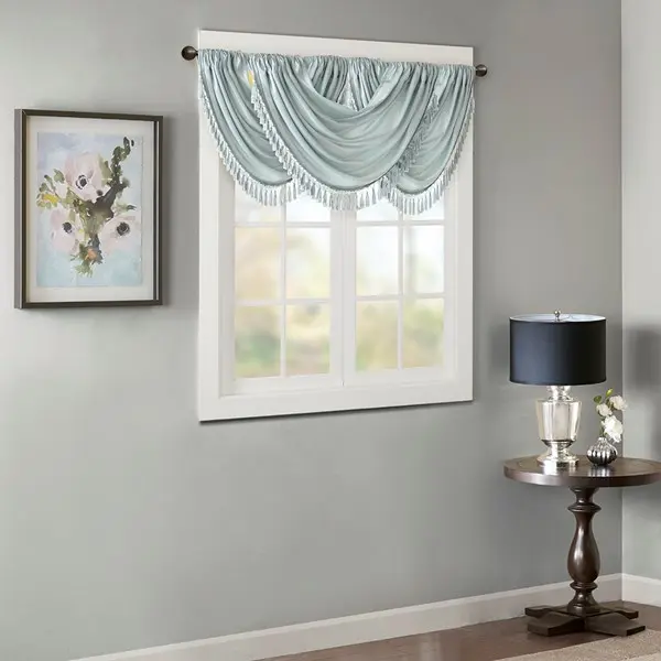 Madison Park MP41-4961 38 x 46 in. Elena Faux Silk Waterfall Embellished Valance - Dusty Aqua