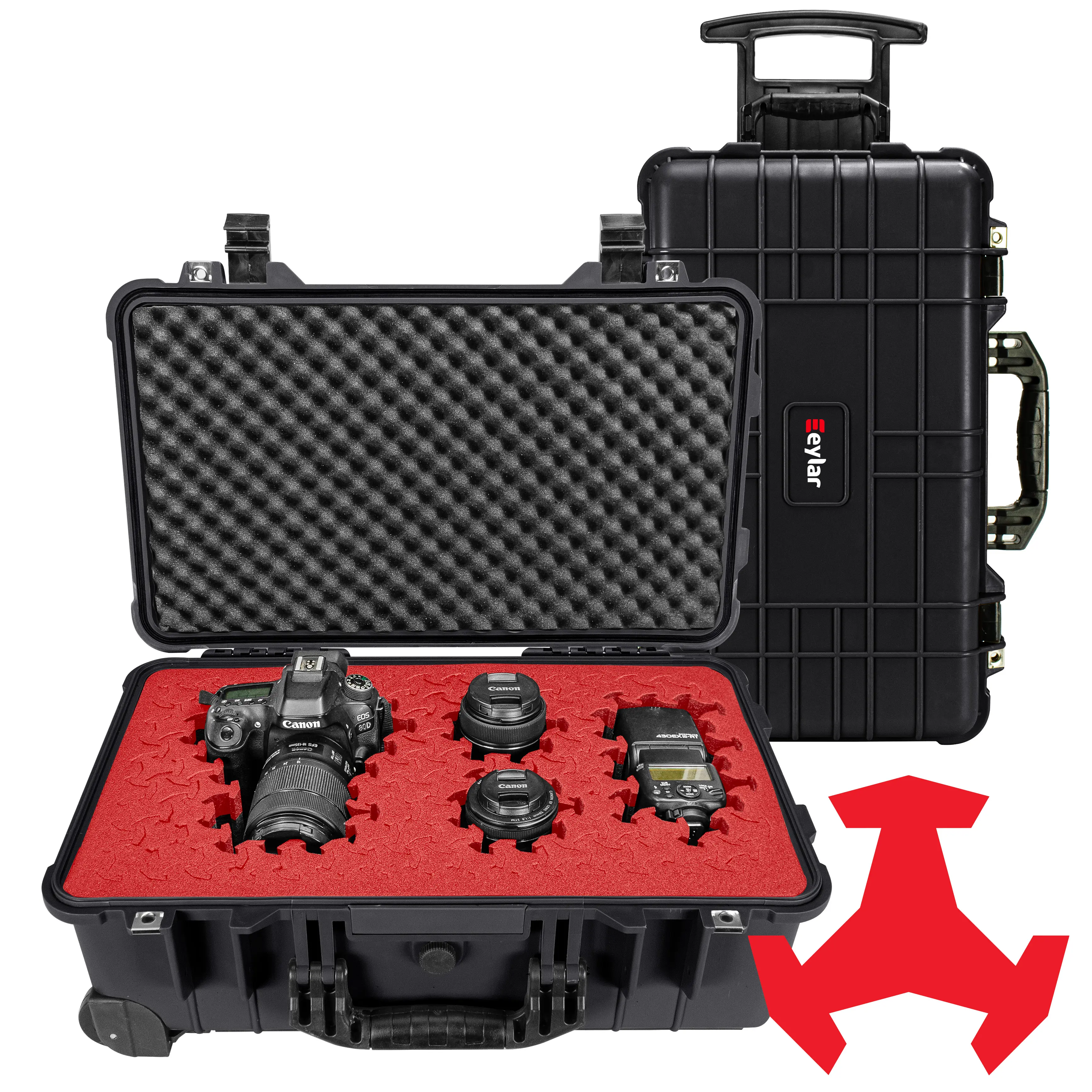 Eylar 22" Carry-On Roller Hard Case with Ragar Reconfigurable & Reusable XP Crosslink Foam, Waterproof, Shockproof for Equipment, Drones and Cameras, TSA Standard (2 Ragar Layers RB)