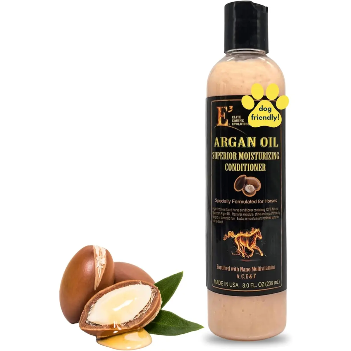 E3 Argan Oil Conditioner with Vitamins A, C, E & F for Horses and Dogs - Deep Moisturizing & Strengthening Formula, 8 fl oz