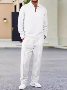 Men's Fall Spring Autumn New Set, Breathable Skin-friendly Fabric, Casual Fitted Style, Perfect for Daily Wear & Outdoor Activities, Minimalist Long Sleeves Top & Pants