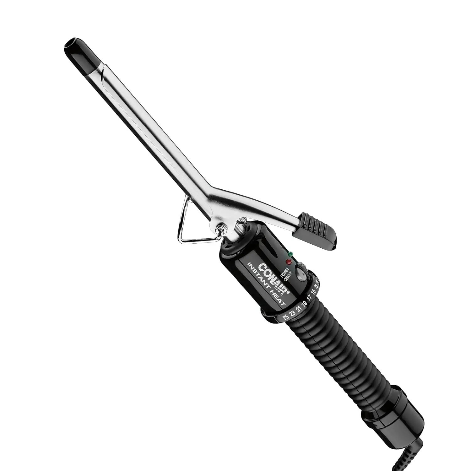 Conair Instant Heat 1/2 Inch Curling Iron with 25 Heat Settings, Dual Voltage Travel Hair Curler for All Hair Types, Small Barrel Styling Tool with Clamp, Black, CD80GNR