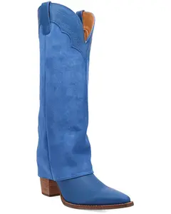 Dingo Women's Cuffed Wild Fire Suede Tall Western Boot Round Toe - Di2280- Blu