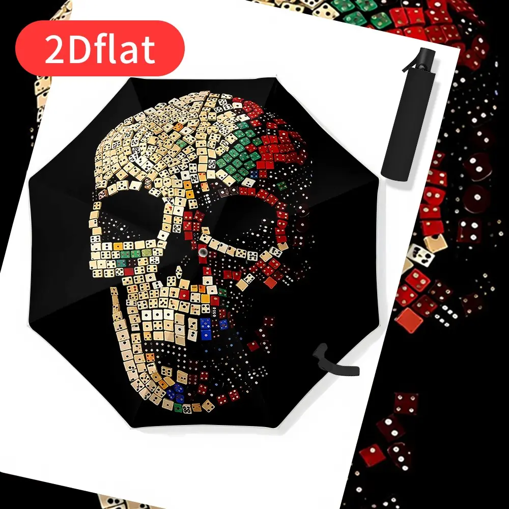1 Dice Skull Automatic Folding Umbrella – 8-Rib Sturdy Canopy, Portable Travel Umbrella for Outdoor Use, Perfect Halloween and Christmas Birthday Gift for Men and Women, Durable Construction for D