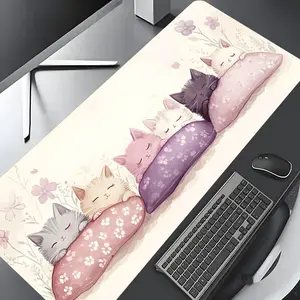 Super Cute Sleepy Cats Design Large Gaming Mouse Pad,Aesthetic Desktop Decoration Pad, Desk Accessories, Washable Rubber Pad Non-Slip Lock Edge Multi-Size Mouse Pad Suitable For Home Office,Good Gift for Family and Friends