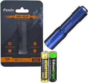 E01 V2 100 Lumen LED Flashlight with EdisonBright AAA Alkaline Battery Bundle (Blue)