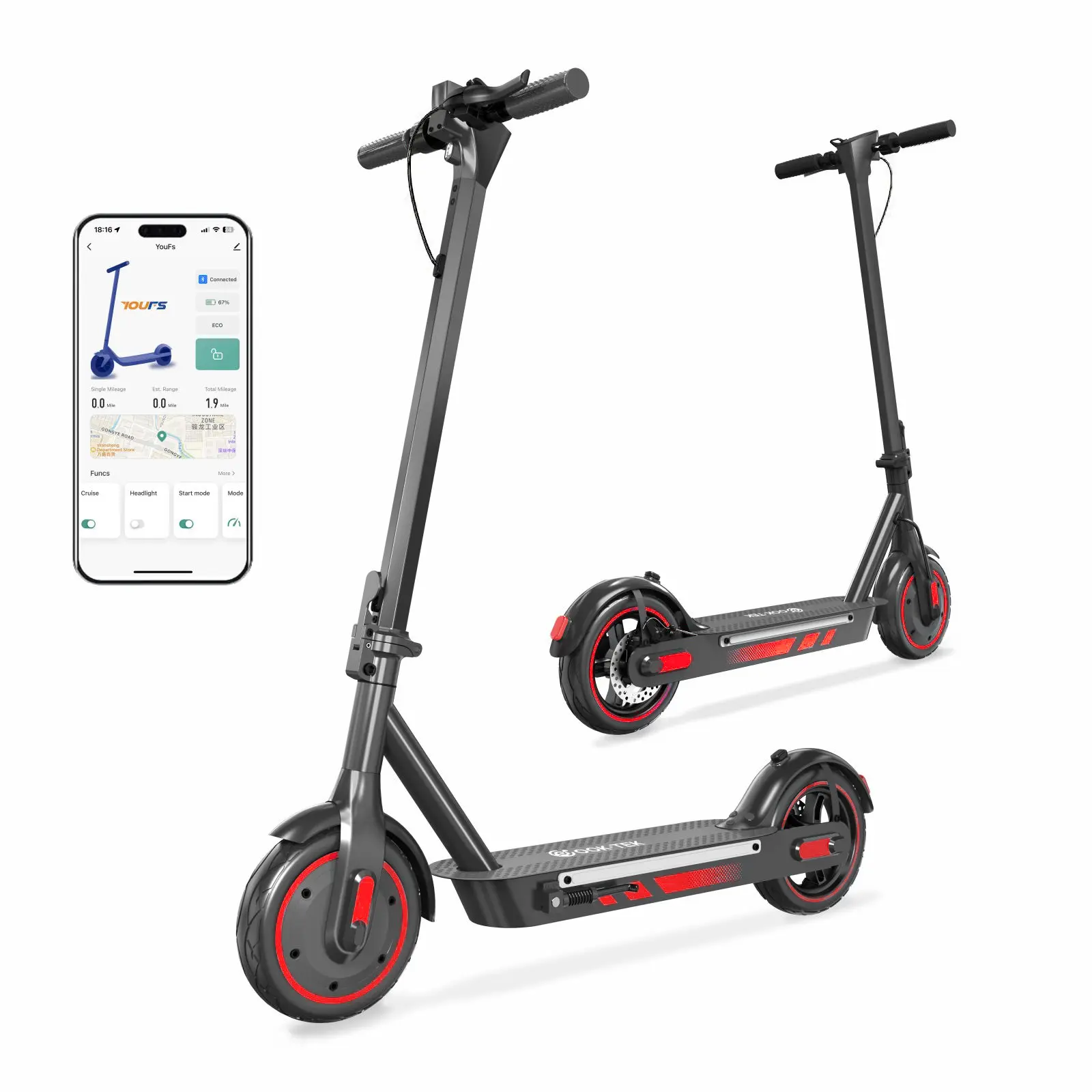 2025 USA Stock V10 PRO Foldable Electric Scooter for Adults, 600W 36V 15AH, 10-Inch 2-Wheel Fast Escooter, 40KM/H Speed, Double Brake, App Control, Multifunctional, 16kg, 12 Months Warranty