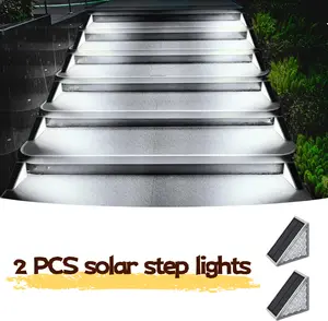 2 PCS (White light) outdoor stairway lights with solar steps, with waterproof design, outdoor solar lights, for gardens, decorations, courtyards, gardens, front doors.