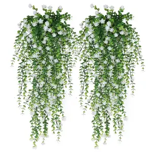Artificial Hanging Flowers for Home Party Decor, Outdoor Fake Flowers, 4 Packs Eucalyptus Vine Plastic Faux Flower Garland, Indoor and Outdoor Wall Decoration