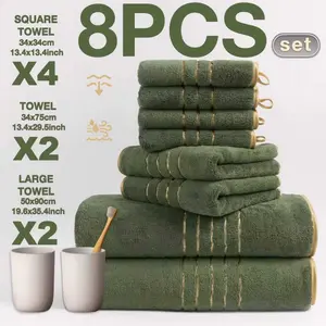 8pc Luxury Coral Fleece Towel Set, 2 Large Bath Towels 50x90cm, 2 Hand Towels 35x75cm, 4 Face Cloths 34x34cm, Super Soft and Absorbent
