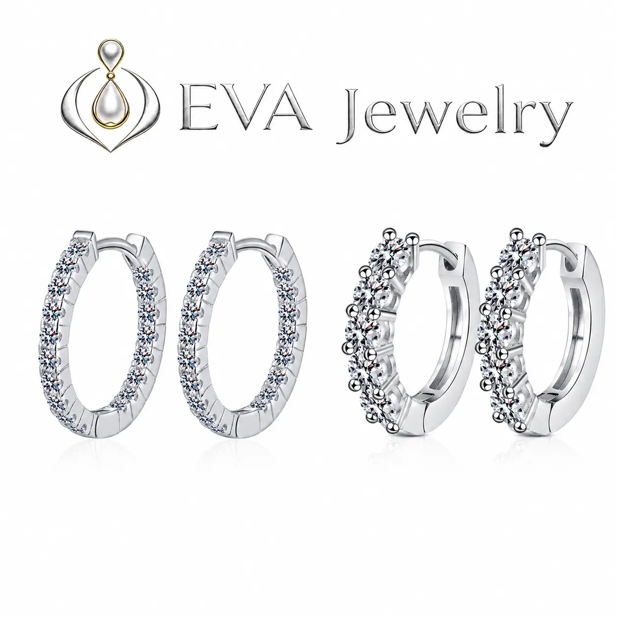 [EVA Jewelry] Hoops Earring 925 Sterling Silver Synthetic Moissanite Earrings
