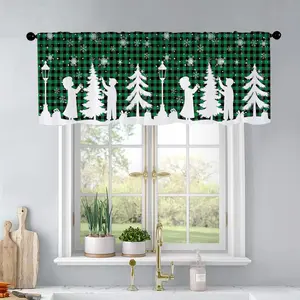1pc Christmas and New Year printed kitchen curtains Christmas and New Year at Buffalo Plaid. curtains valance window treatment living room bedroom home decor 54 x 18 inch