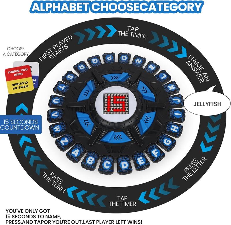 Fast-Paced Word Challenge Game: Alphabet Chess with 15-Second Timer & 36 Category Cards | Educational Family Board Game for Kids & Adults
