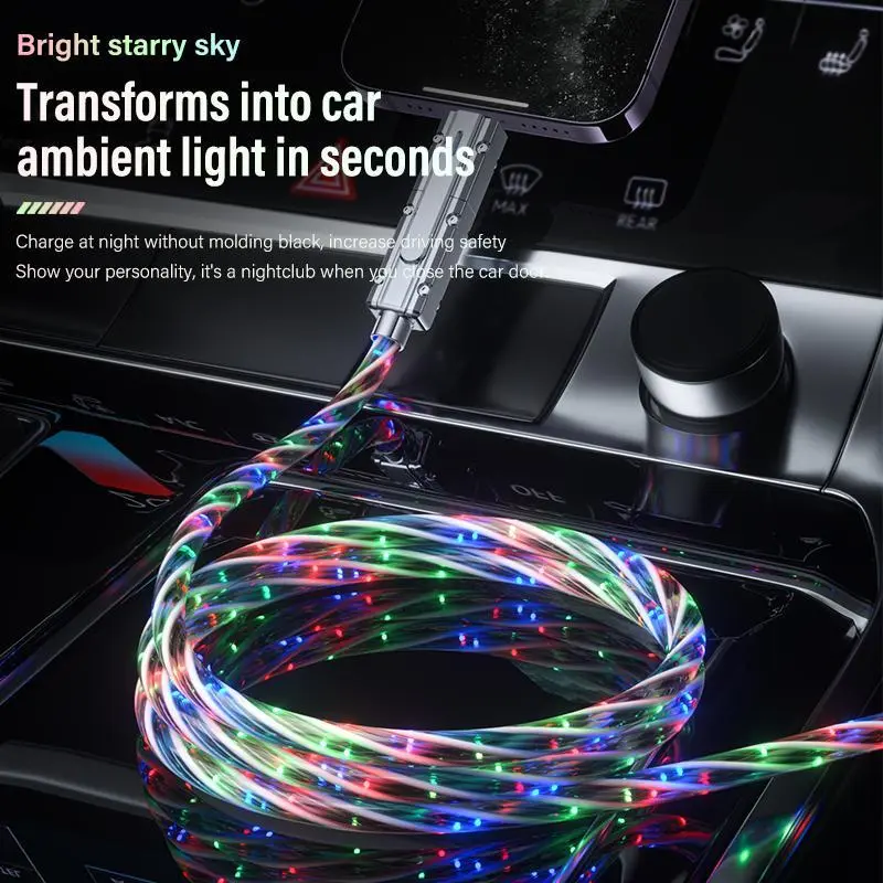 240W 4-in-1 Starlight Cable Wire, Multi-Port Fast Charging with Light, USB-to-USB-C for Smartphone, Cellphone, Mobile Device, iPhone 16/15/14 Pro Max, MacBook, iPad Pro