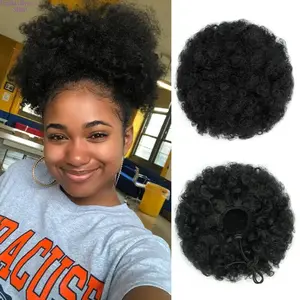 Kinky Curly Afro Puff Drawstring Ponytail, Synthetic Afro Bun Hair Extensions, Short Wavy Updo Hairpieces, Natural Texture Synthetic Hair Wigs, Easy Styling Daily Hair Accessories for Black Women & Girls