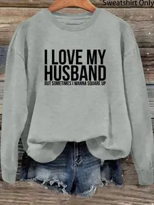 Women's Letter Print Drop Shoulder T-Shirts, Crewneck Sweatshirts & Pullover Hoodie, Casual Long Sleeve Crew Neck Pullover, Ladies Fall & Winter Clothes, Womenswear Tops