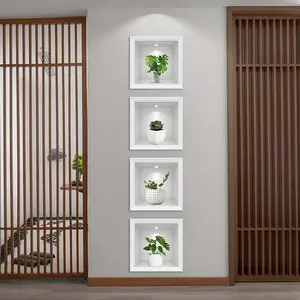 4pcs/set self-adhesive PVC decorative wall stickers, Wall Art Stickers, flat simulation photo frame potted plant pattern wall and cabinet decorative stickers, suitable for home decor, Living Room