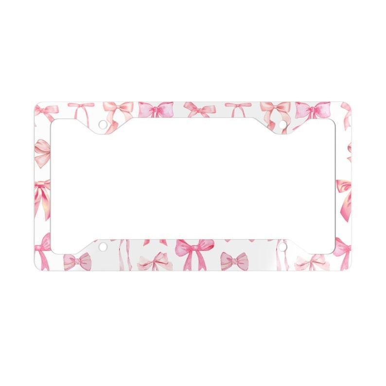 Coquette bow License Plate Frame Pink Bows Metal License Frame Summer Spring Car Accessories Driver Gen Z Fun Girlcore Girly Pink Lover Glam