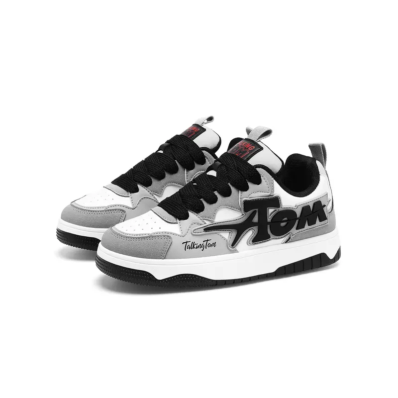 Men's All-Day Casual Trainers - Colorblock Label Print, Unisex Round Toe Rubber Shoes, Trendy Breathable All-Seasons Outdoor Walking Footwear for Daily Use (Black and Gray)