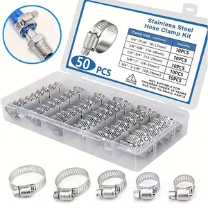 50pcs Stainless Steel Hose Pipe Clamp Set - Worm Gear, 1/4" to 1-1/8", Perfect for Plumbing & Auto Applications