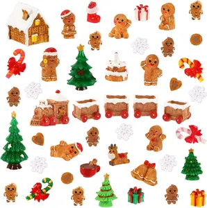 56 count Mini  Gingerbread Men  Christmas Gingerbread Man Figurines Decorations Xmas Tree for Christmas Village Snow Globe Garden Fairy Accessories Party Favors