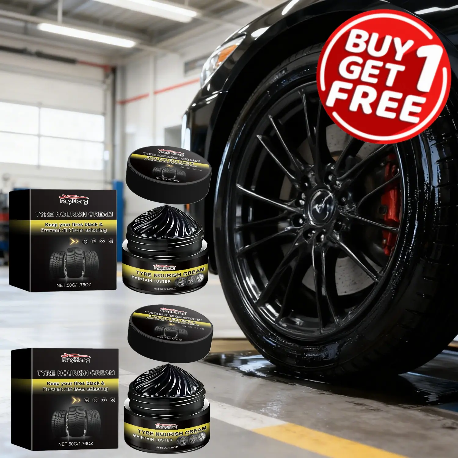 2 Boxes of Buy One Get One Free (50g*2) Car Tire Retretting Wax in One, Deeply Cleans, Restores Color and Forms a Protective Layer to Prevent Aging and Cracking, Tire Coating