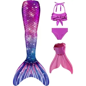 Girls Mermaid Bikini Swimsuit 4 Piece Set Princess Bathing Suit  Summer Beach Wear(FENFEN-R8)