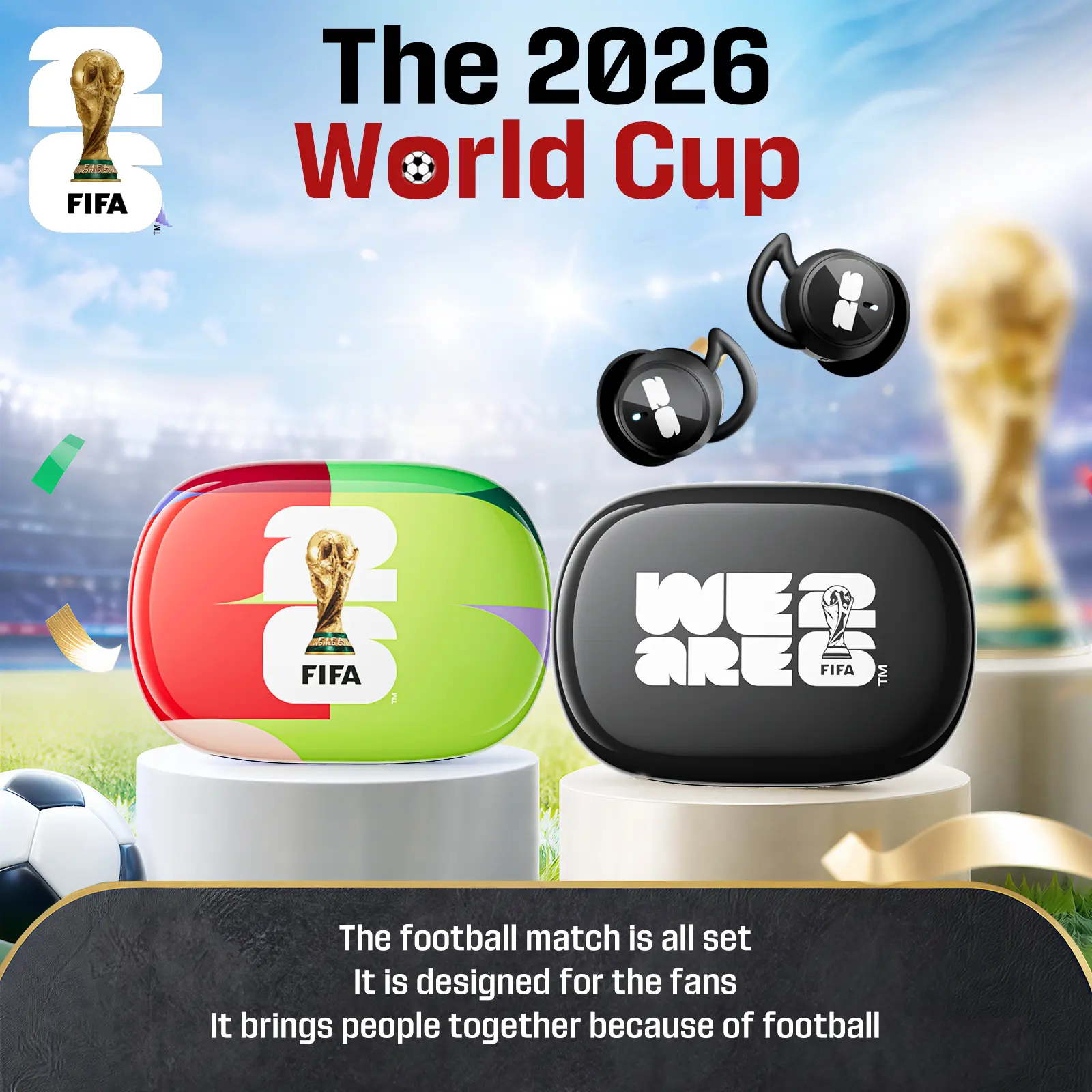 2026 FIFA World Cup Wireless Earbuds, E06 Bluetooth 6.0 Sleep Headphones, World Cup Merchandise Gift, Mini Earbuds with Zero Pressure for Side Sleeping, Suitable for Work, Sports, Sleep, and Study