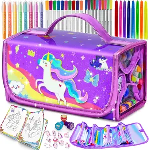 56 PCS Washable Scented Markers Set with Glitter Pencil Case, Mermaid Unicorn Arts and Crafts for kids 4-6-8 Kids Coloring Drawing Kits for 4-8 Years Old Girls Birthday Gifts Mother's Day Gift