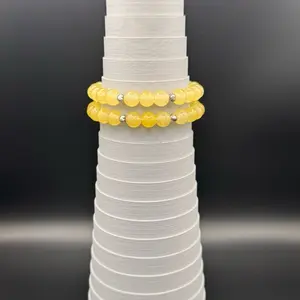 Udderlee Blessed Yellow Glass Beaded Bracelets on a Stretchable Band - Perfect for Everyday Wear, worn alone or stacked