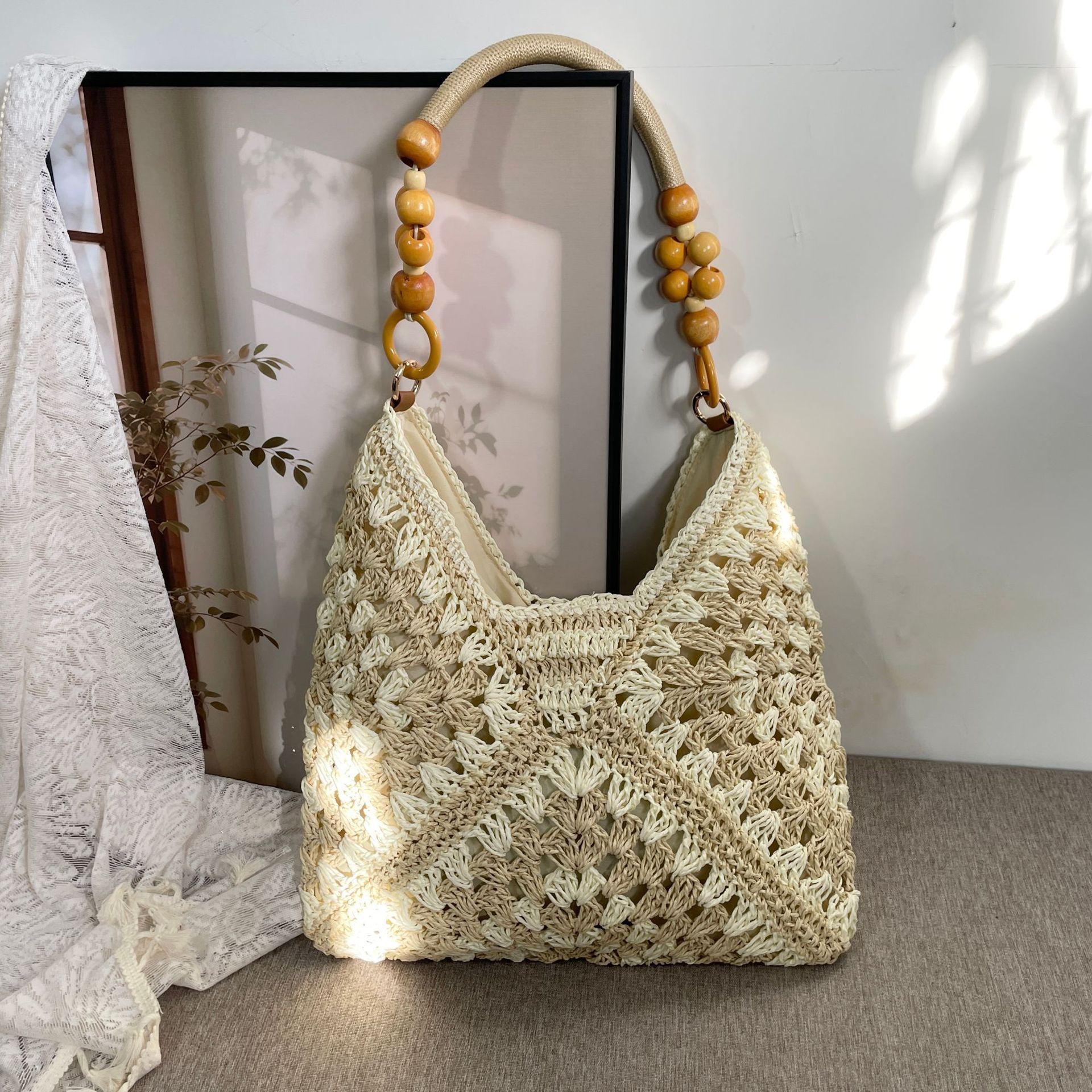 New Fashionable Handmade Woven Bag Versatile Paper Rope Crochet Straw Shoulder Bag for Beach & Vacation Style Lightweight Functional Summer Accessory